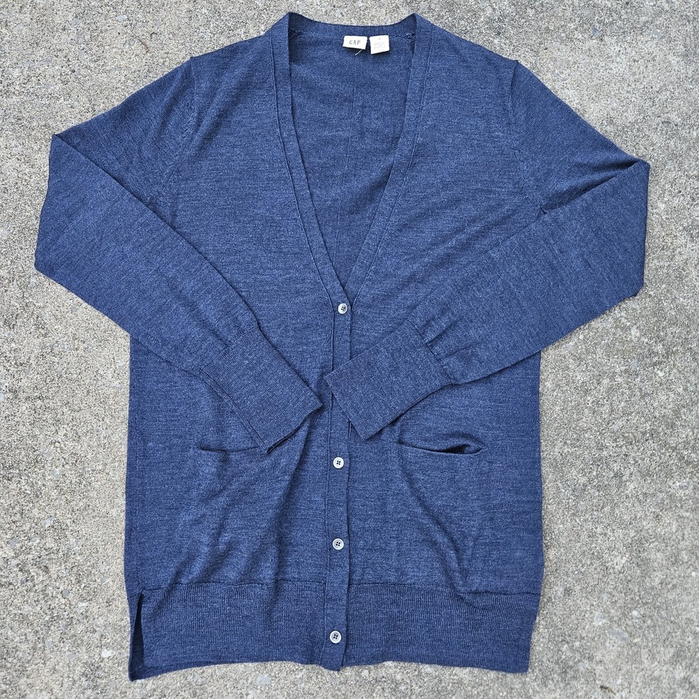 Gap 100% Soft Merino Wool Button Front Cardigan Sweater Size M Lagenlook Pockets